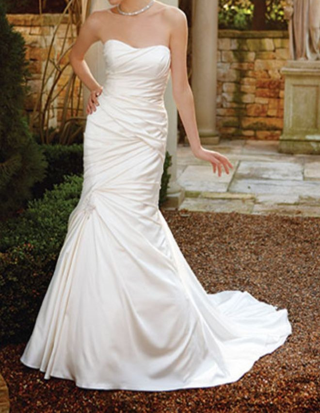 Casablanca 2037 Wedding Dress 8 Whie tFit & Flare Strapless Ruched Bling