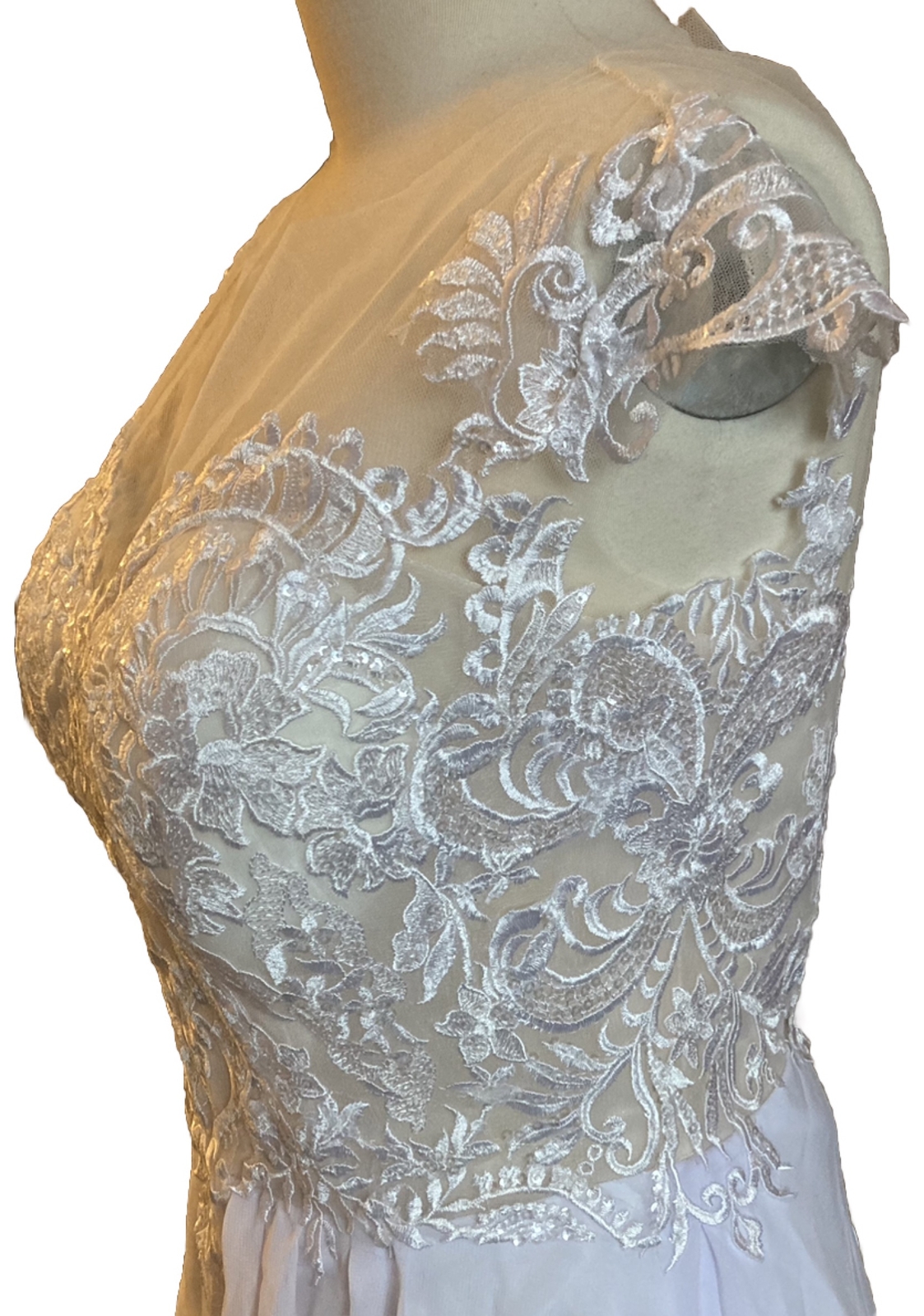 Warm Notices Wedding Dress OSFM Gown White Sequins Embellished Corset Slit NWT