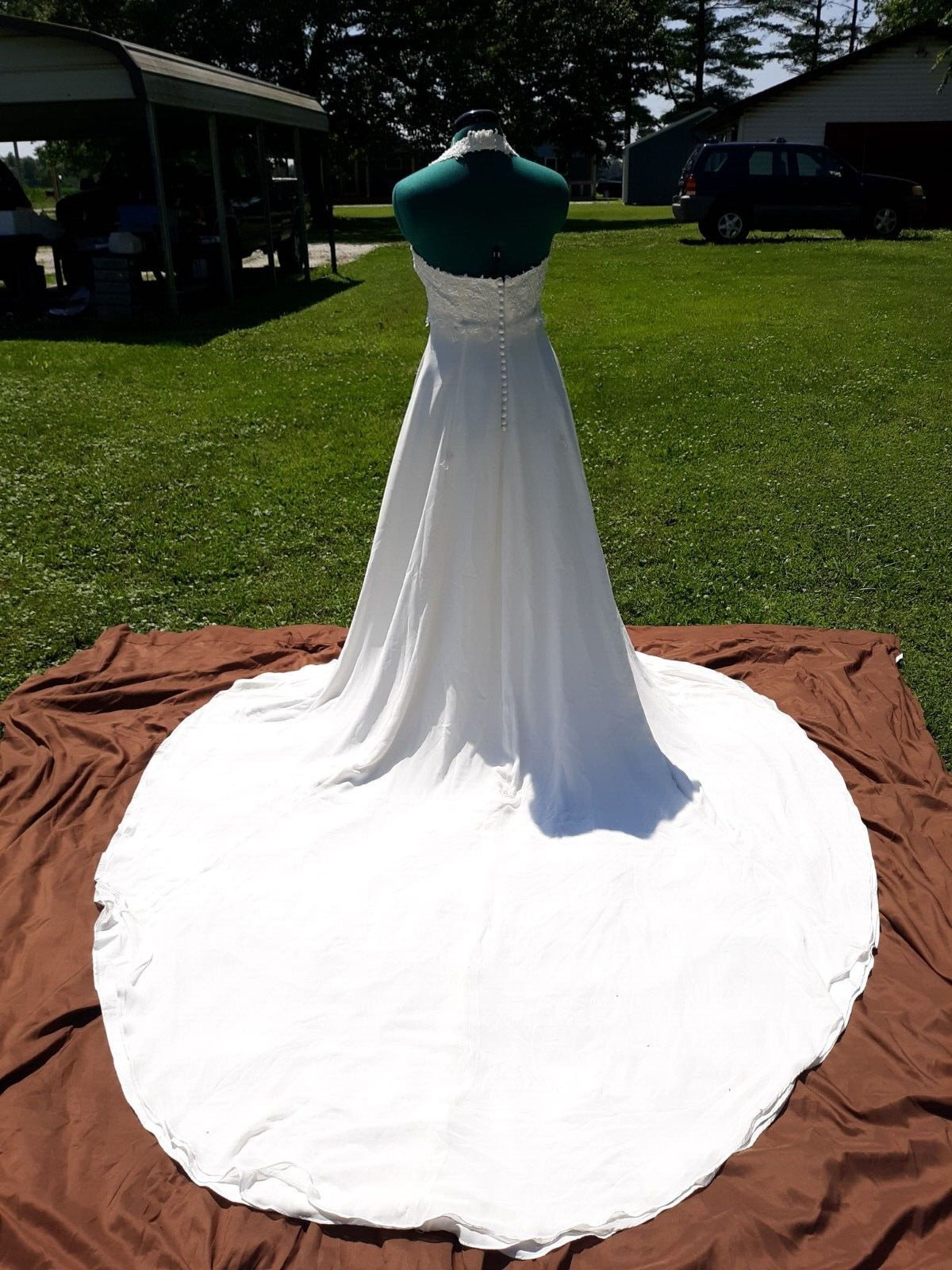 Ginnis by Montique Chiffon Boho Beach Wedding Dress Halter REDUCED!!