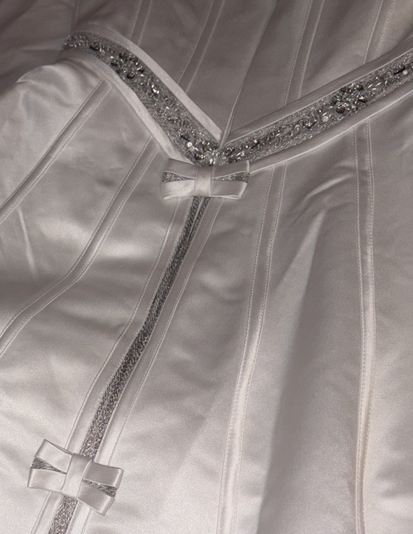 Elegant fairytale romantic A-Line train Strapless Satin bridal gown Beading
