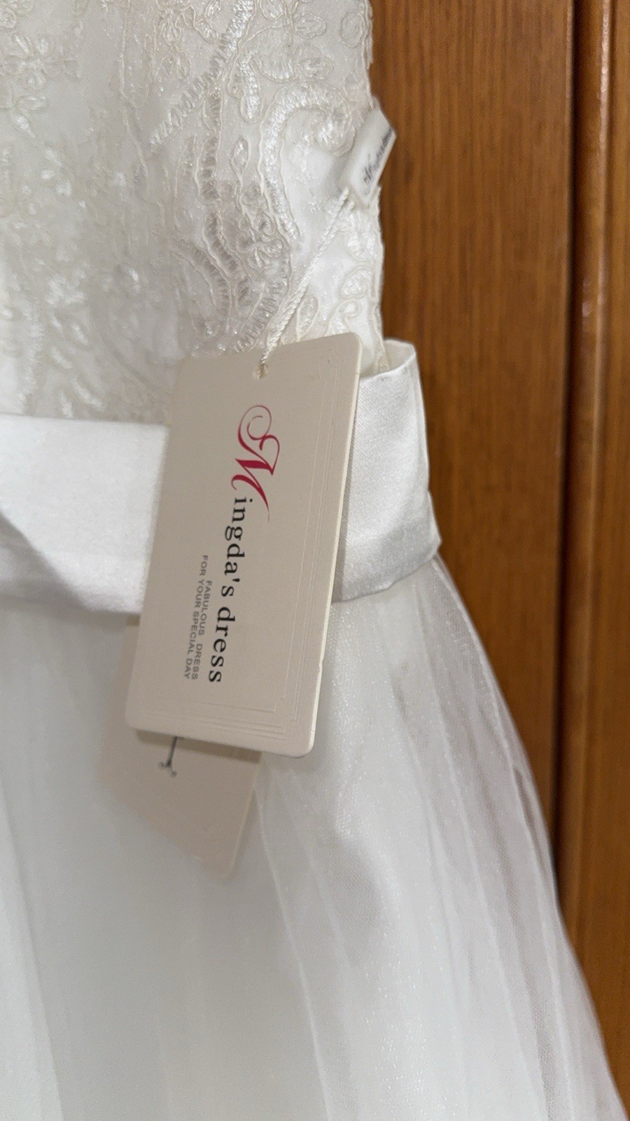 Bride Wedding Dress Plus Size 14W Modern Mingda Embellished Lace White Gown -NWT