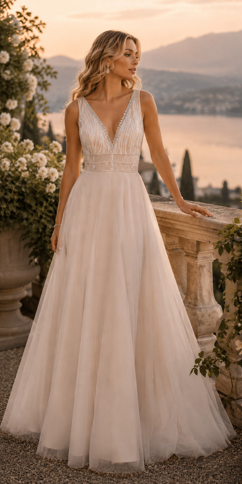 Ashley & Justin Bride Wedding Dress 12 Cafe Tulle Ball Gown Sequins Crystals