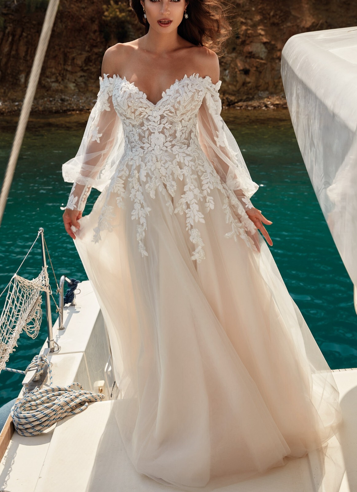 2026 Attractive Wedding Dress Bridal Gown Champagne off-Träger 2-28W Leaves Lace