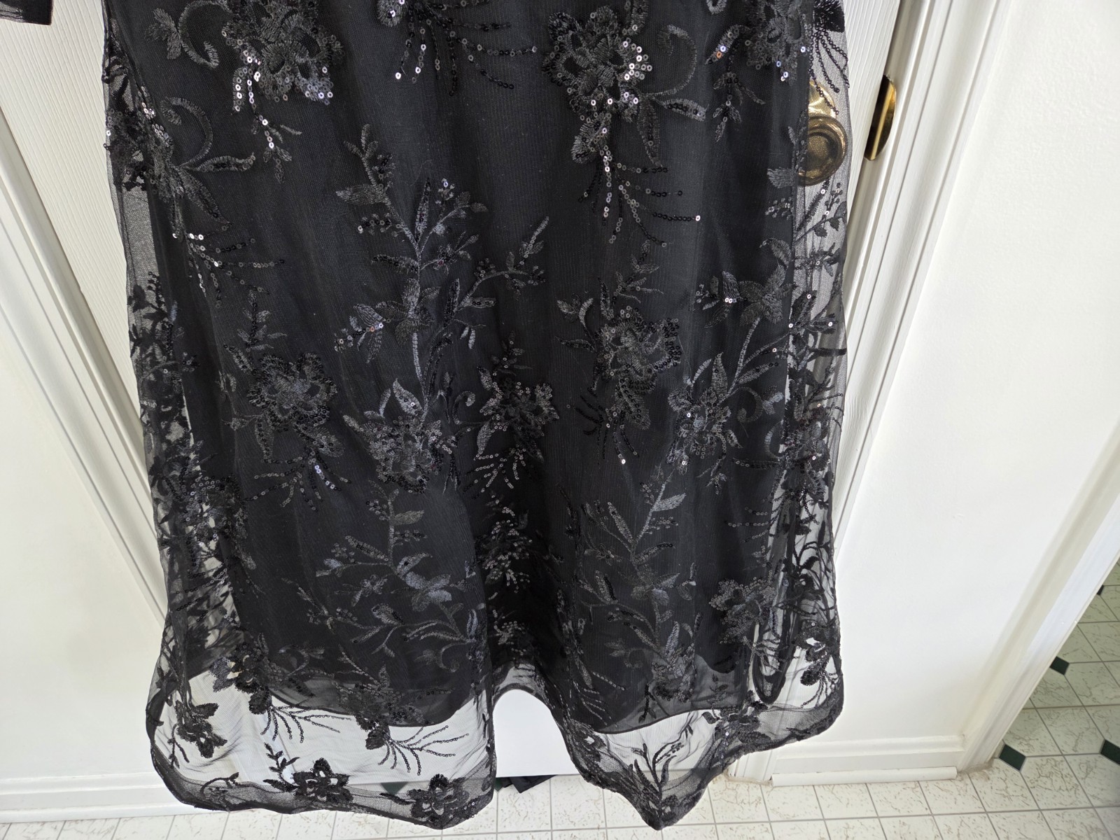 Brand New Size 12 Black A-line Sequin Lace Knee Length Dress Built In Bra Lining