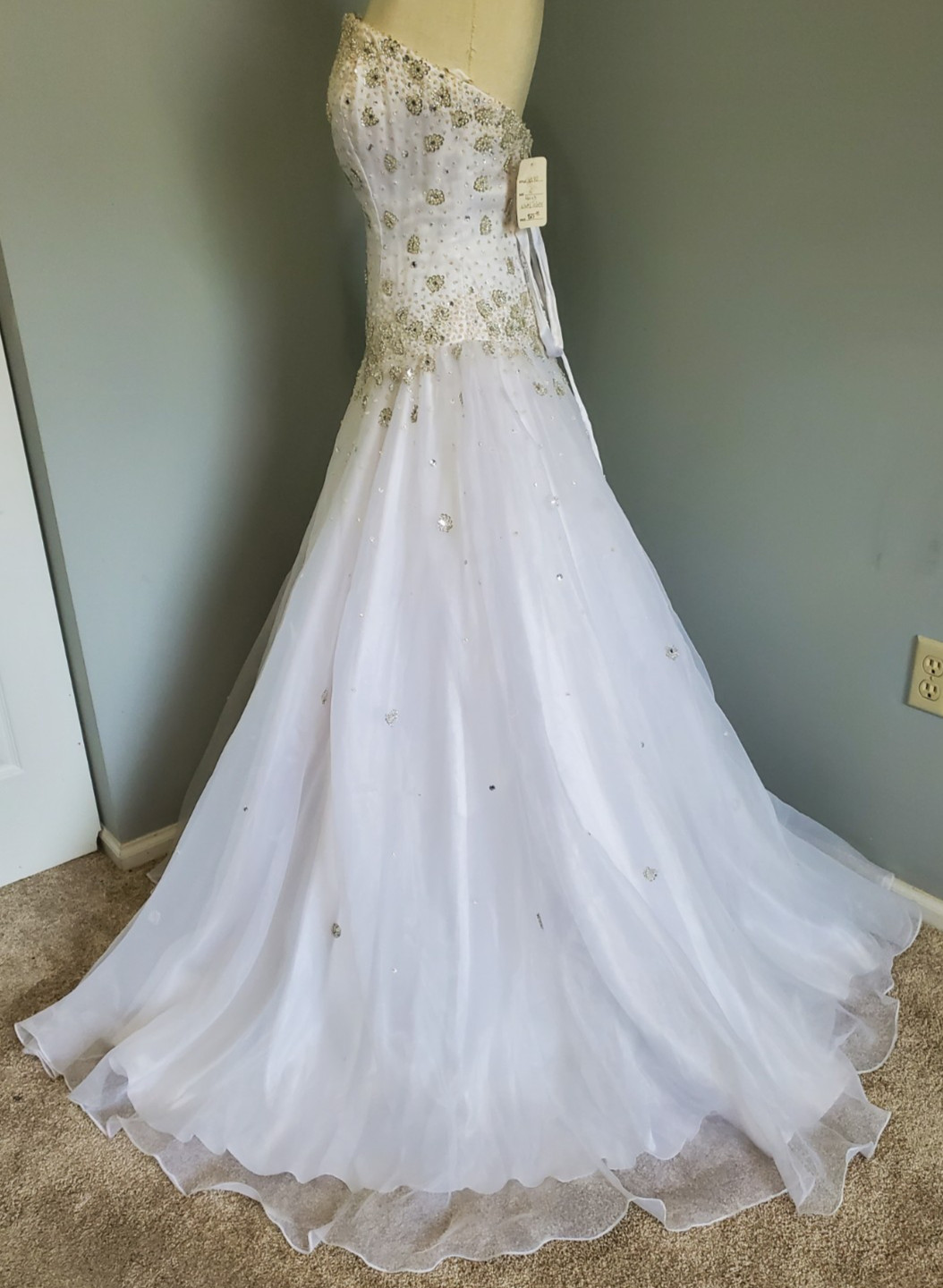 Mary’s Bridal White Wedding Dress Strapless Beaded Ball Gown w/ Bolero Jacket 10