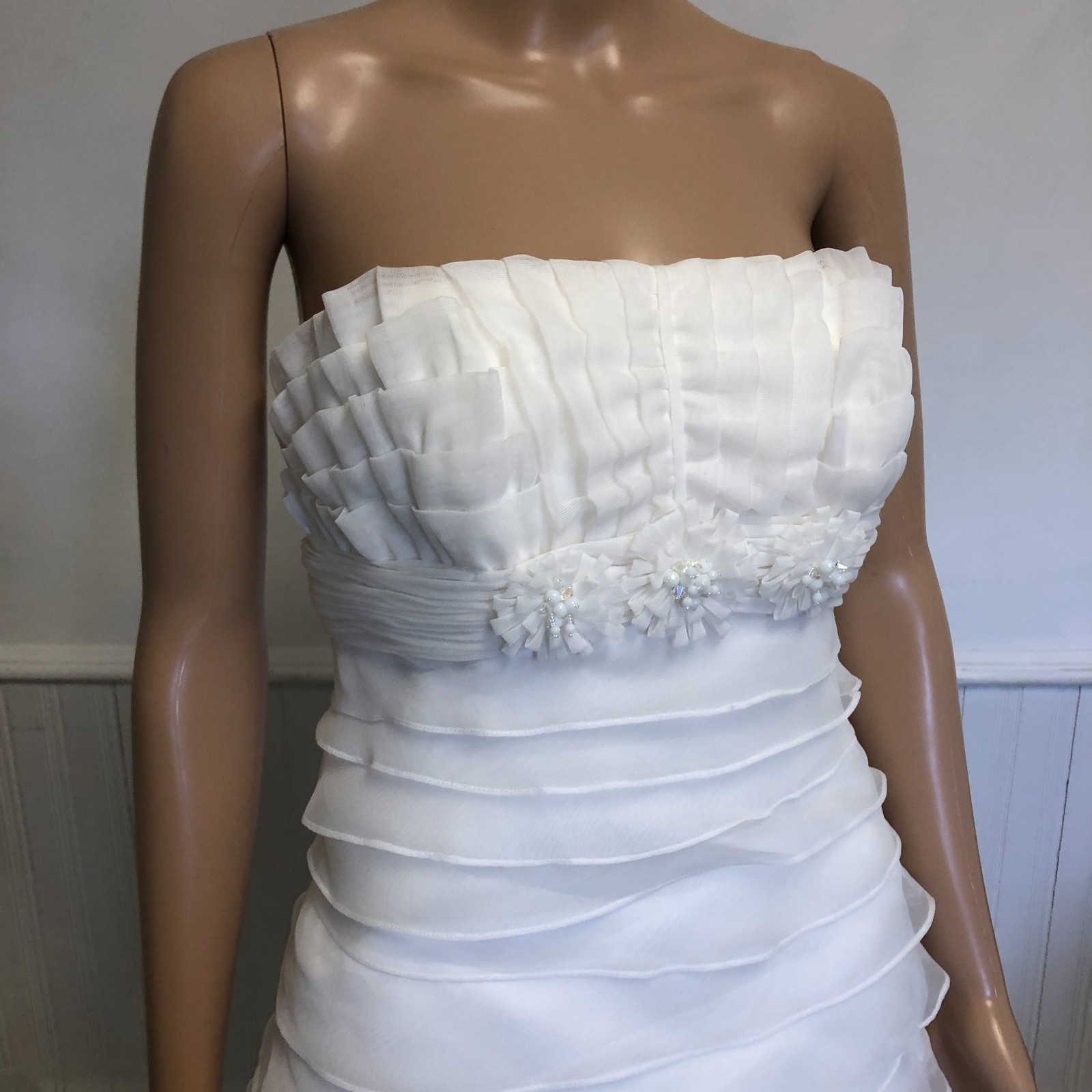 NEW Garza Paris Wedding Gown Sz 10 NWT Taffeta Ruffle Train Off White