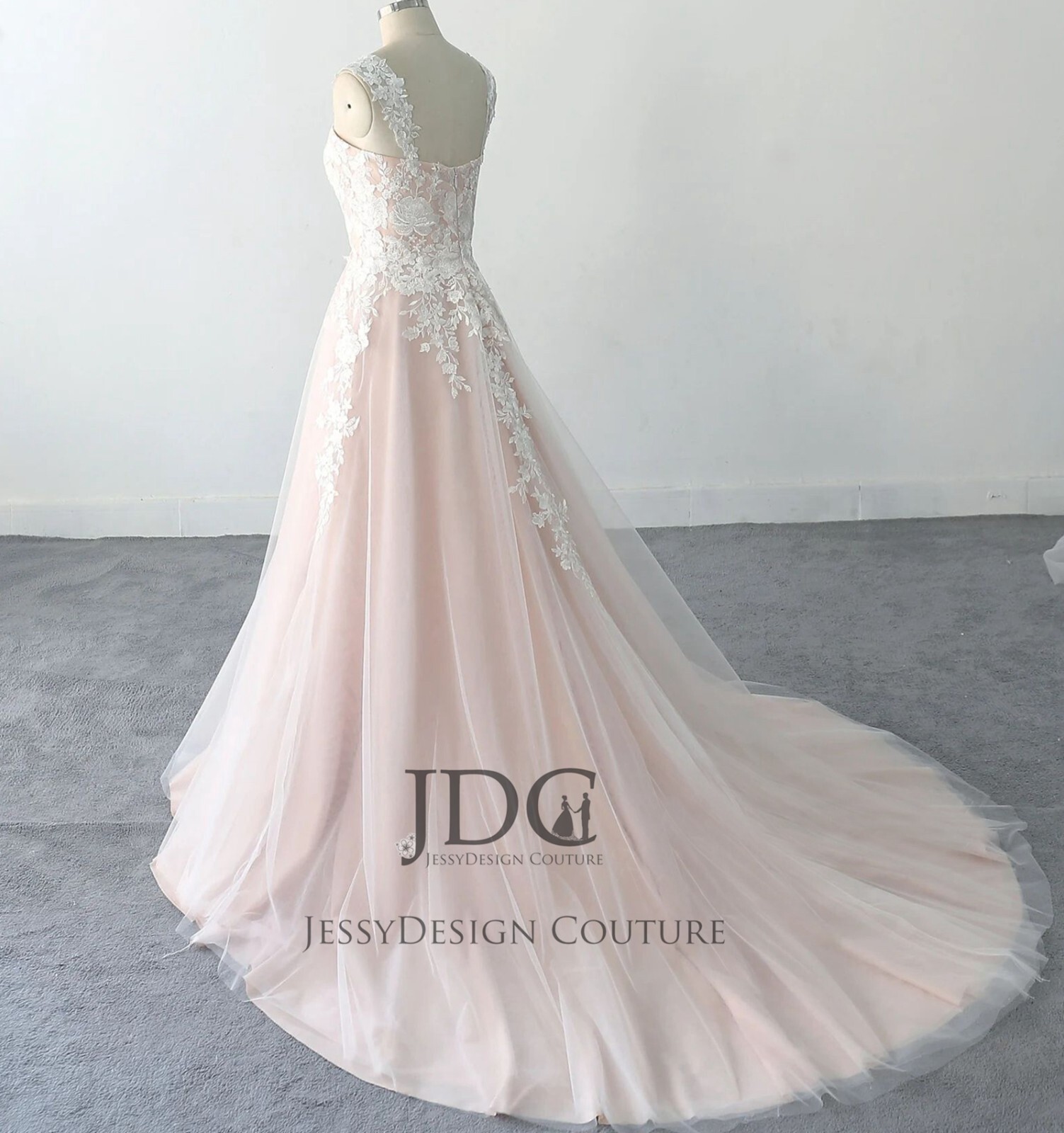 Blush Lace Tulle Wedding Dress Bridal dress Light Pink Straps NEW 2-28W Plus