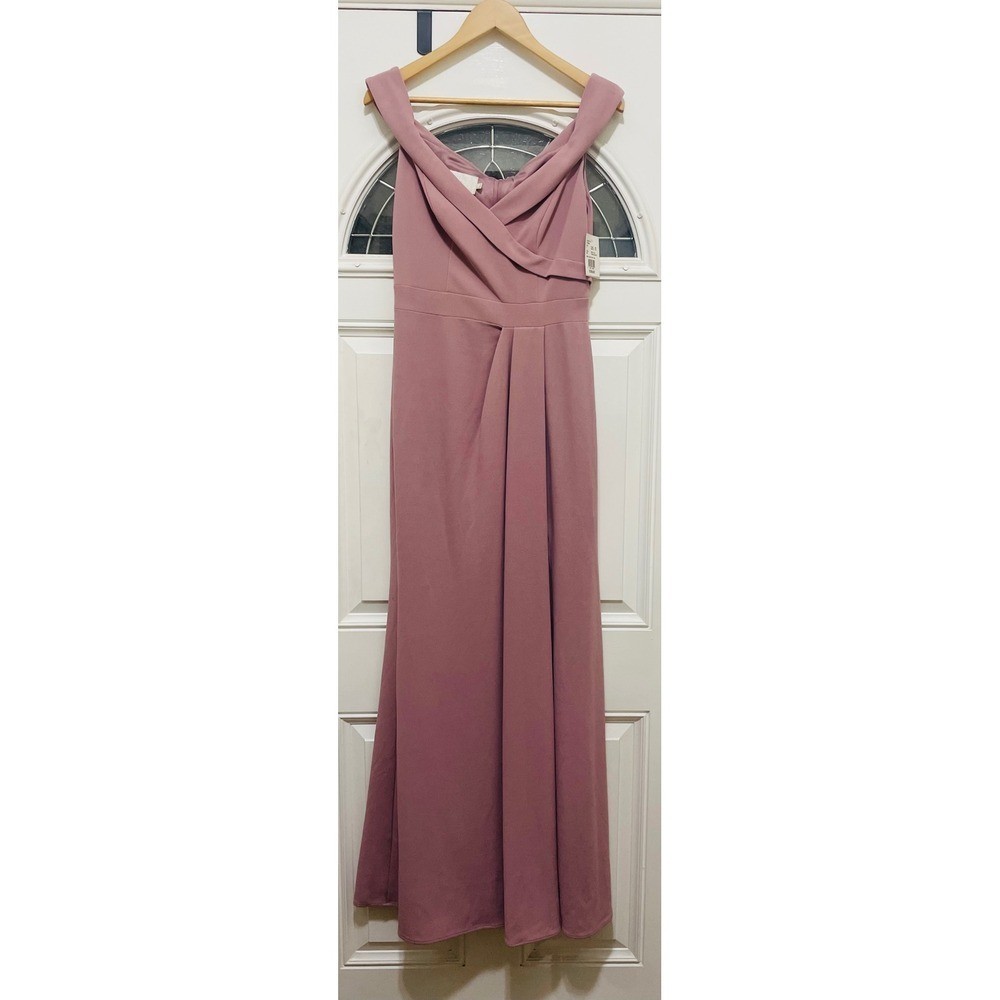 David’s Bridal Long Pleated Off The Shoulder Formal Dress Quartz F20 Size 8