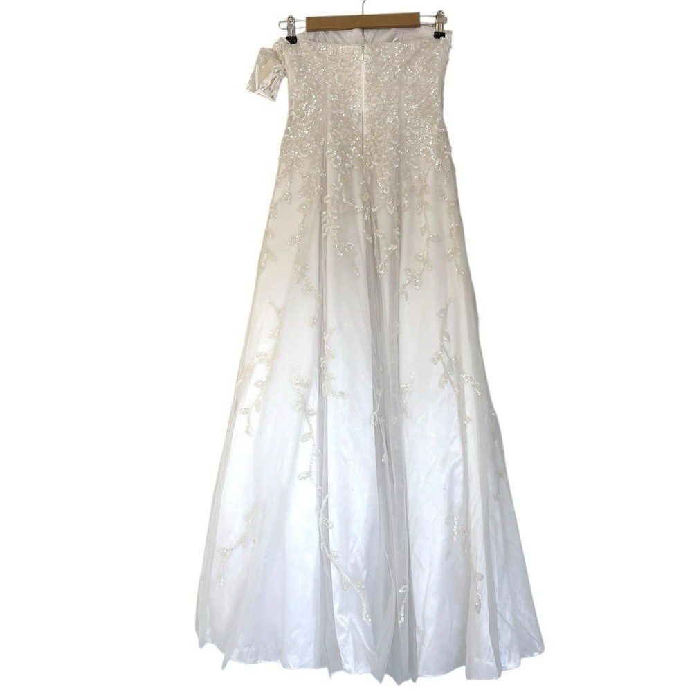 NEW Cache White Sequin Strapless Wedding Dress Size XS Formal Classic Poofy