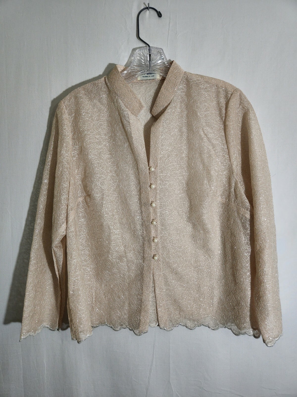 Top Bridal Taylored by Chau Dress Top Shirt Sheer Button Beige Wedding Formal 14