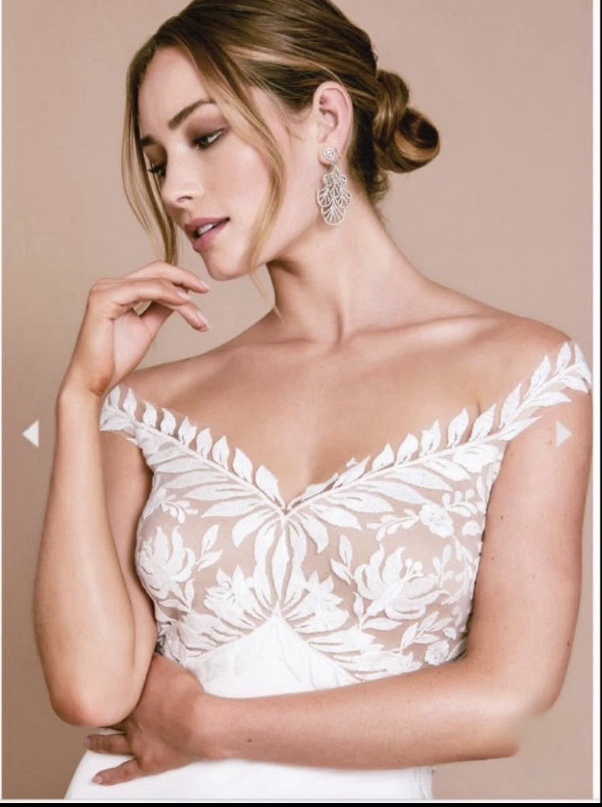 Ivory Off-the-Shoulder Portrait Lace Embroidered Cap Sleeve Sheath Dress