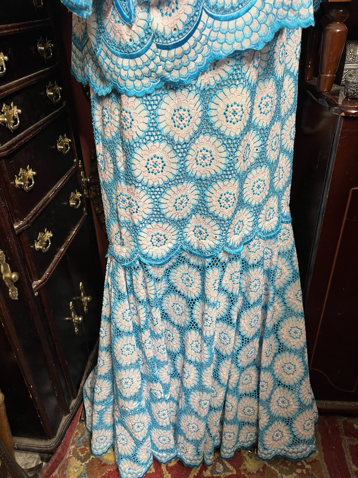 Gorgeous Vintage Handmade Crochet Lace In Turquoise & White Shirt & Top Size XXL