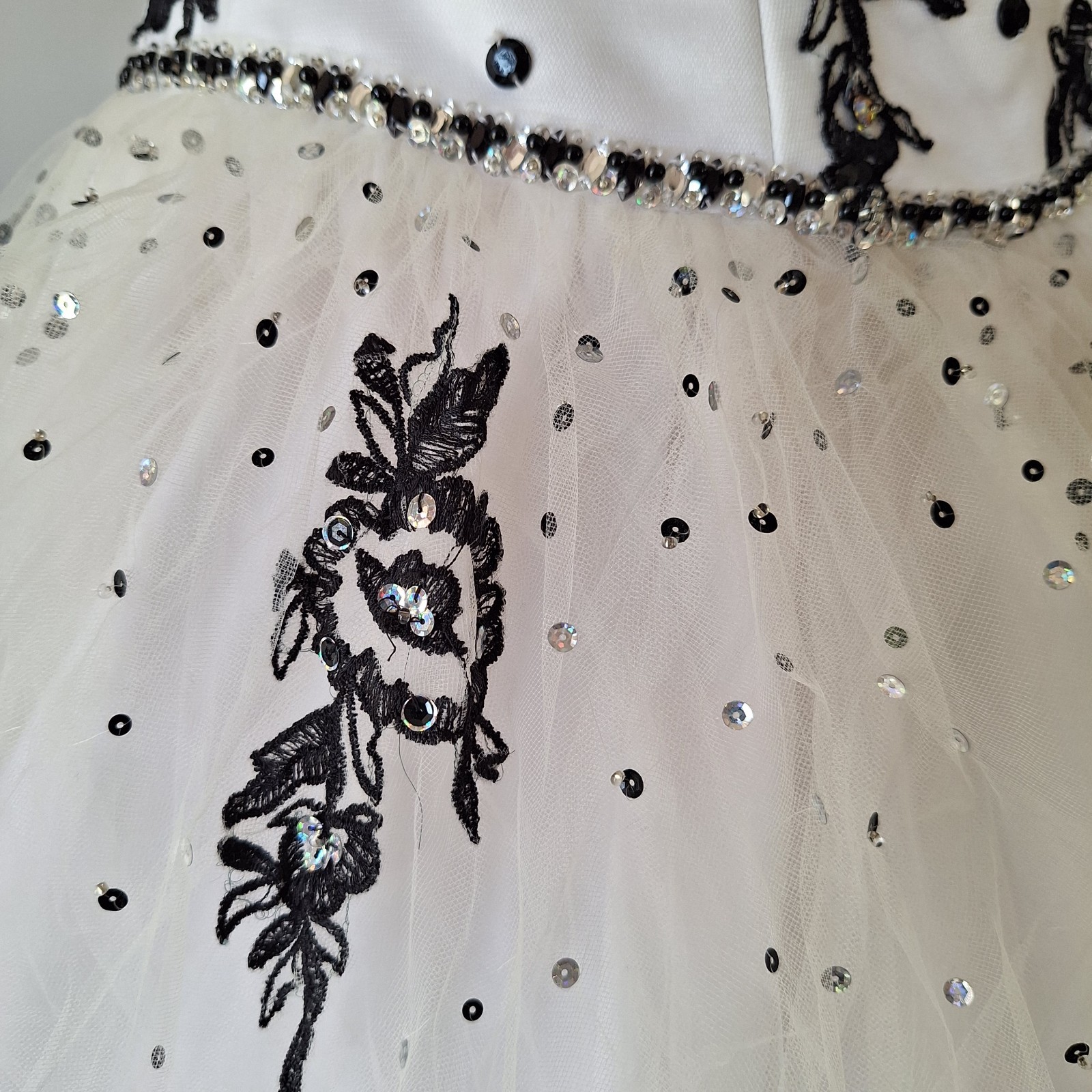 Sz 5/6 Morilee Ball Gown Wedding Dress: Black Embroidery, Corset Back, Tulle
