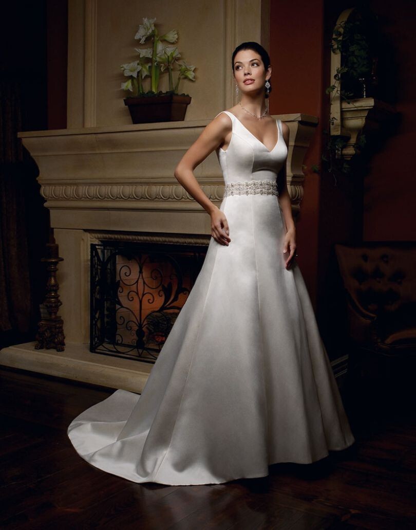 Casablanca Bridal White Satin Beaded Wedding Dress Gown Size 14 $855