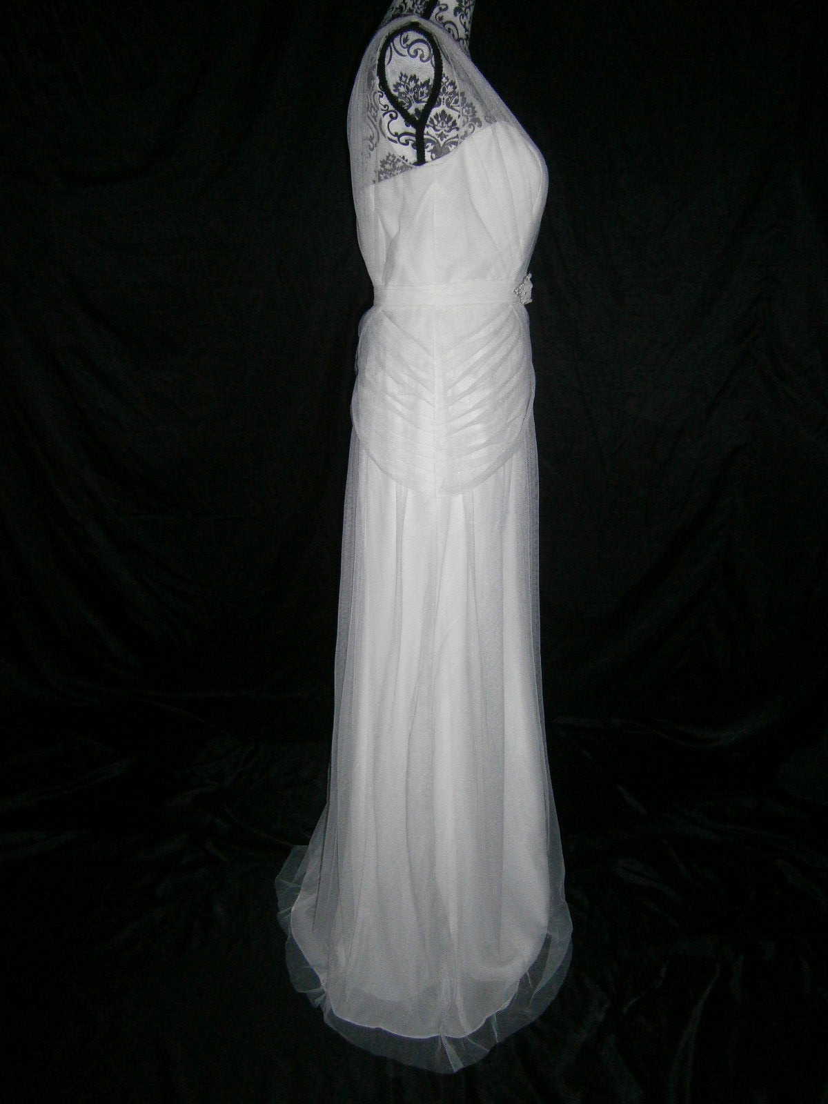 Barijay 200 Wedding Dress Ivory 8 Sheath Swarovski Crystal Tulle Ruching NWT