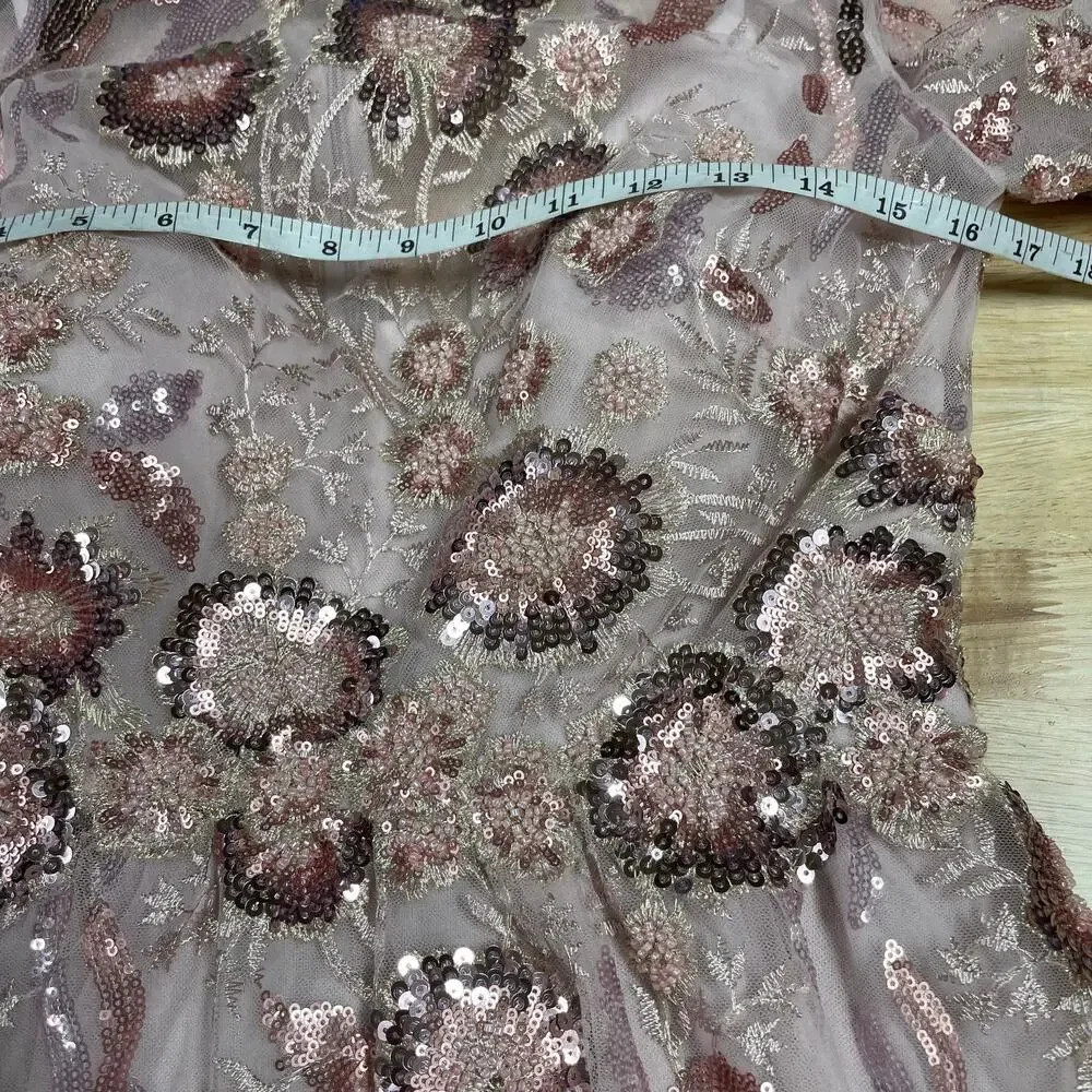 Mac Duggal ($458) Floral Embellished Long Sleeve A-Line Dress Size 8 Rose Pink