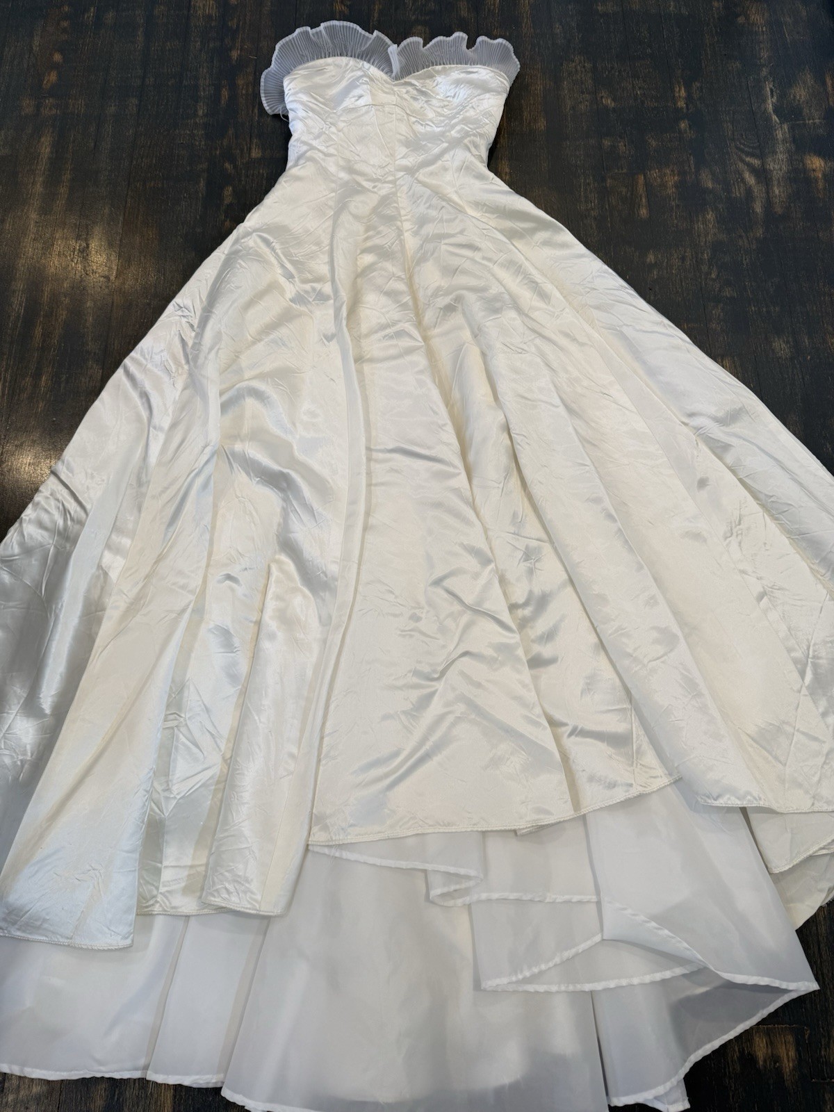 Beach Vintage White Satin Custom Made Strapless Bridal Dress Zipper Small