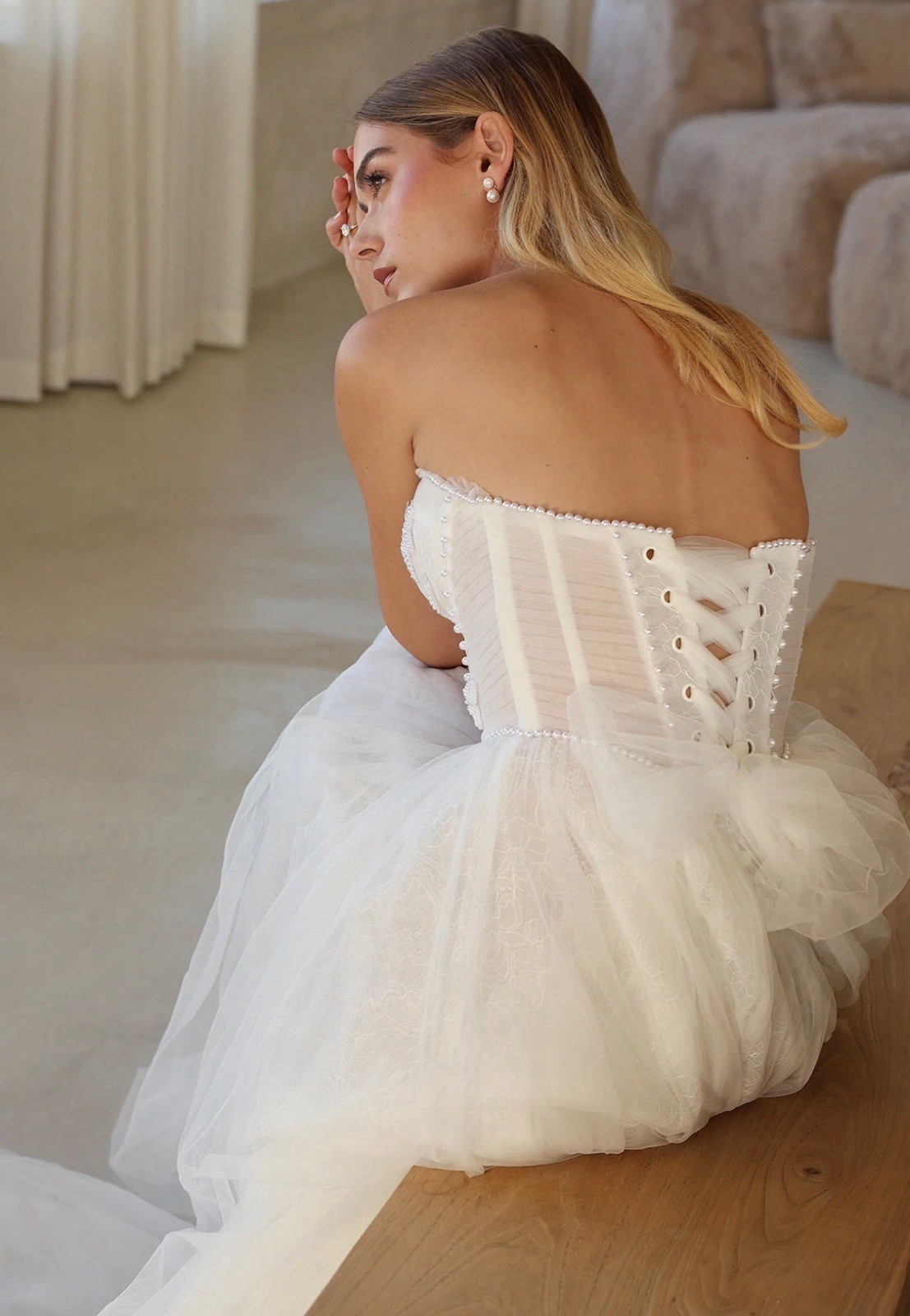 Martina Liana Ivory Sweetheart Corset A-Line Tulle Train Wedding Dress 8
