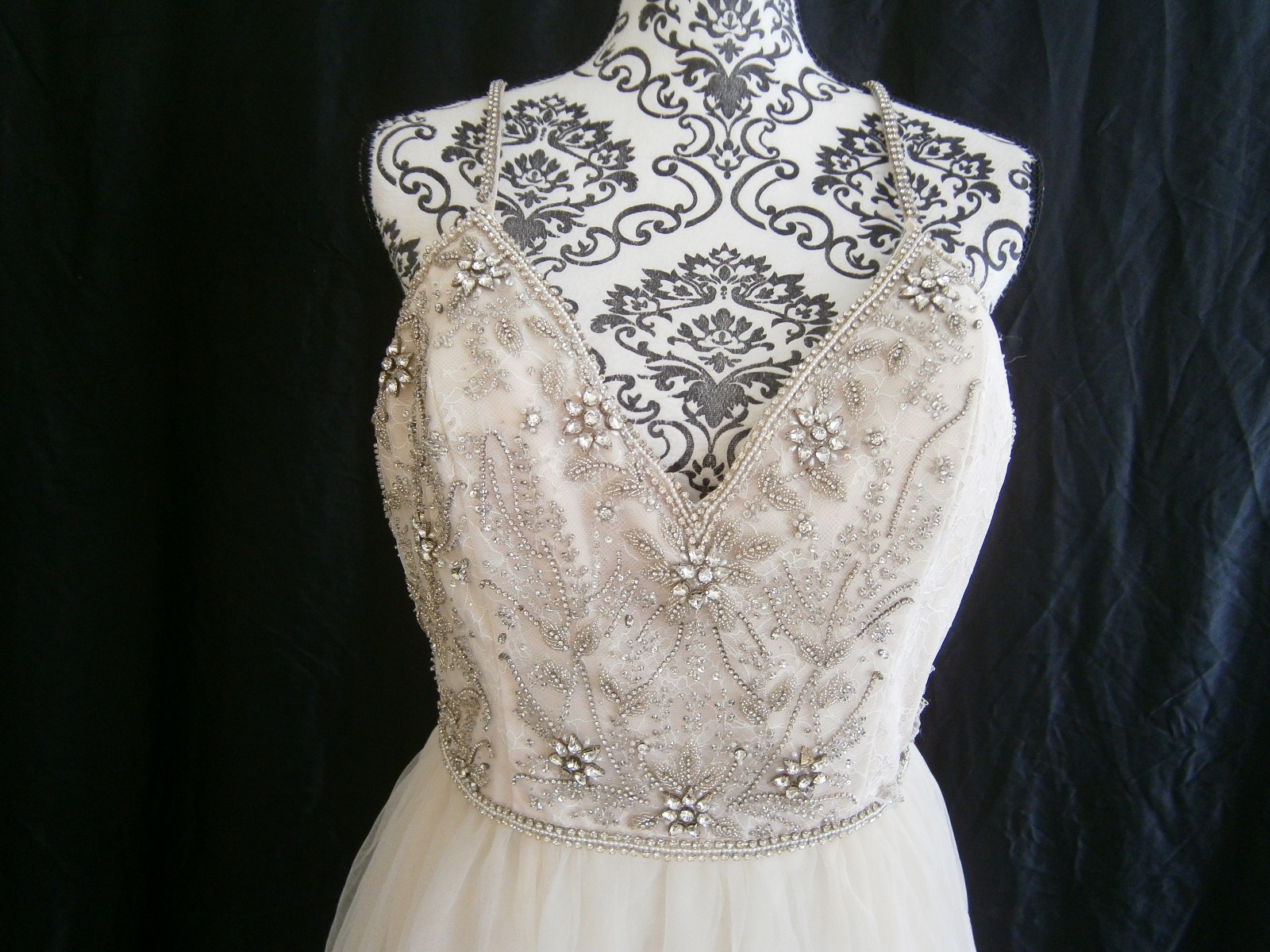 Cristiano Lucci Wedding Dress 12-14 Ivory/Nude Tulle Layers Crystal Straps Bling