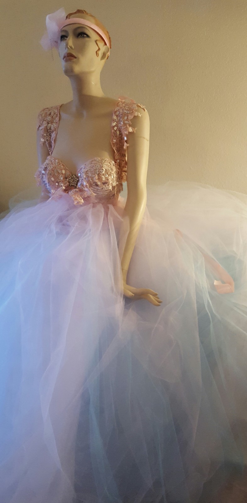 Rainbow Goddess Pink Blue White Sequin Crystal Tulle Tutu Bridal Ballgown