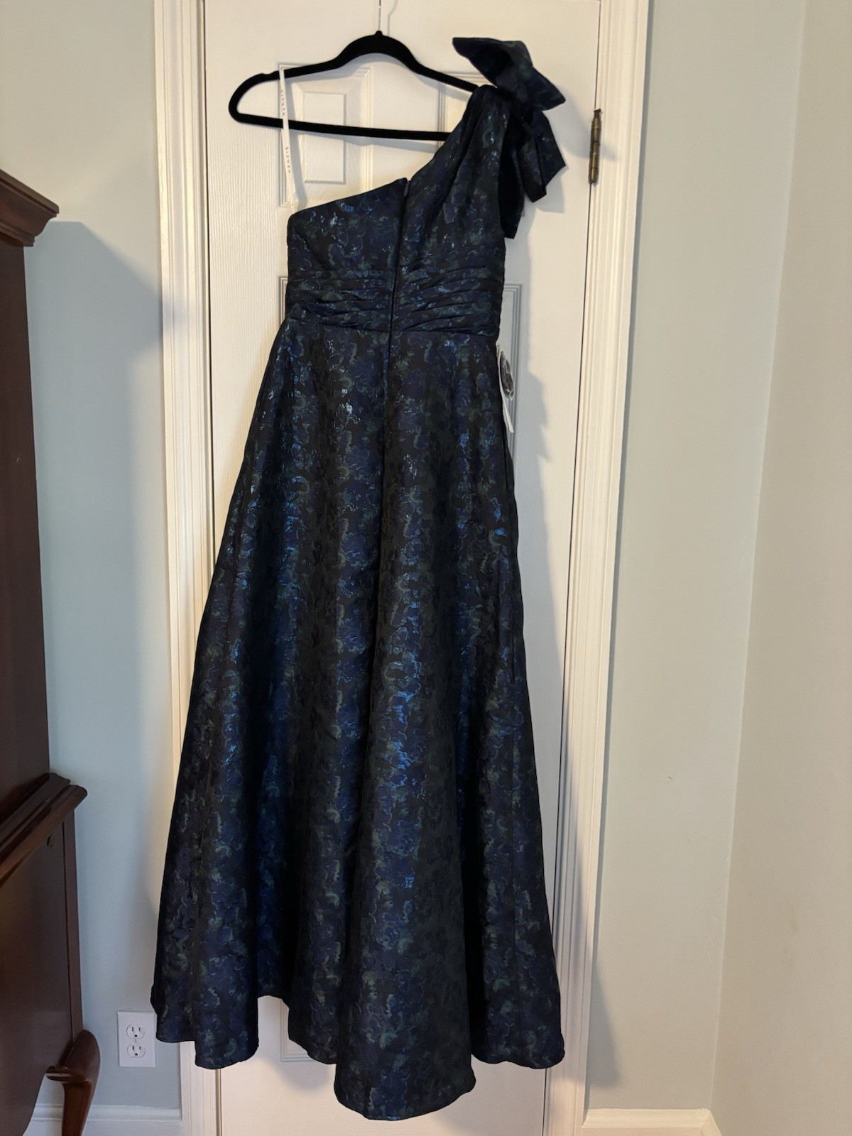 Azazie Easton One Shoulder Dark Navy Jacquard A-Line Formal Dress $249 retail