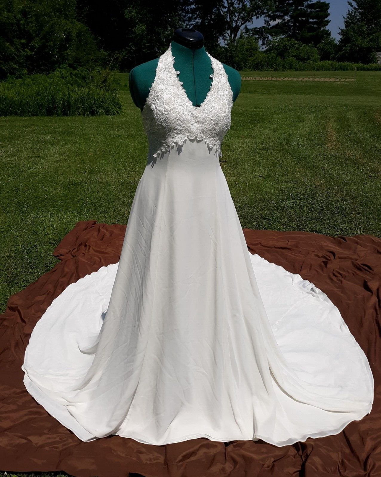 Ginnis by Montique Chiffon Boho Beach Wedding Dress Halter REDUCED!!