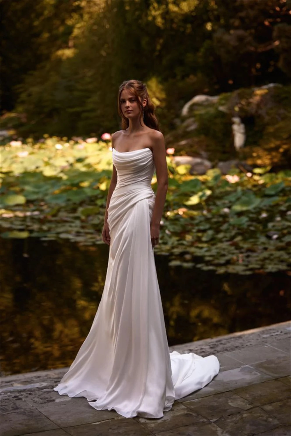 Classical Pleat Sweethart Chiffon Mermaid Wedding Dresses Sweep Train Custom