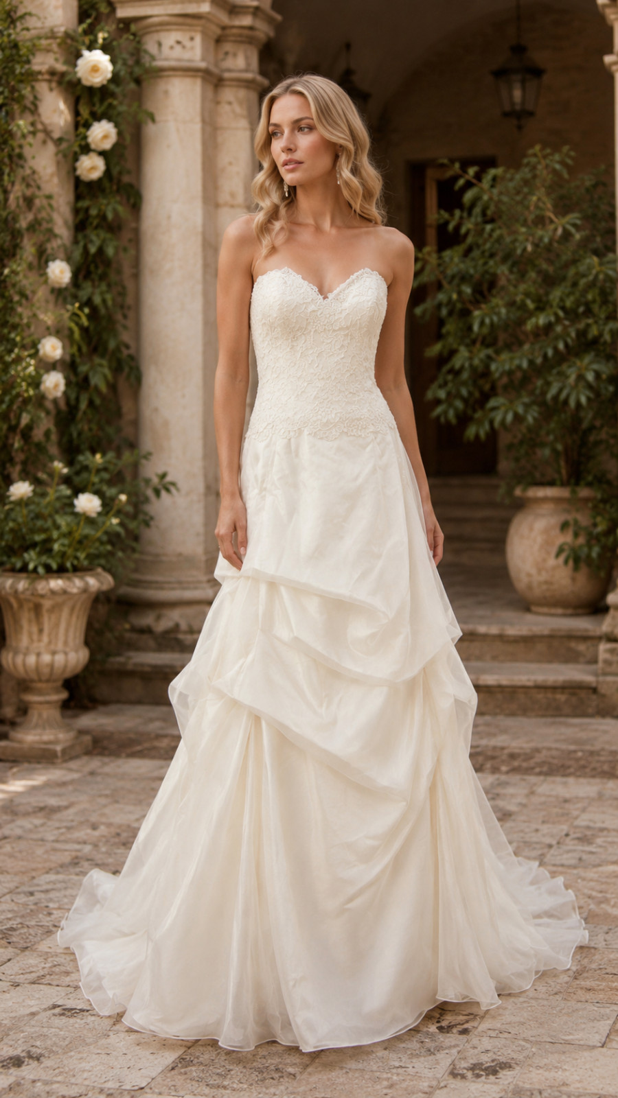 Somsi Couture Wedding Gown Bridal Dress 12-14 Ivory Lace Organza Zip Buttons
