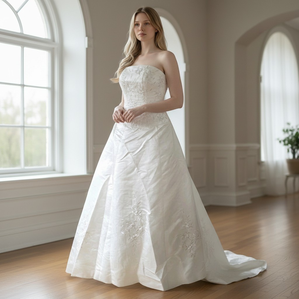 DaVinci Wedding Dress 12 Ivory Silver Beaded Embroidery Sleeveless w/ Train NWT