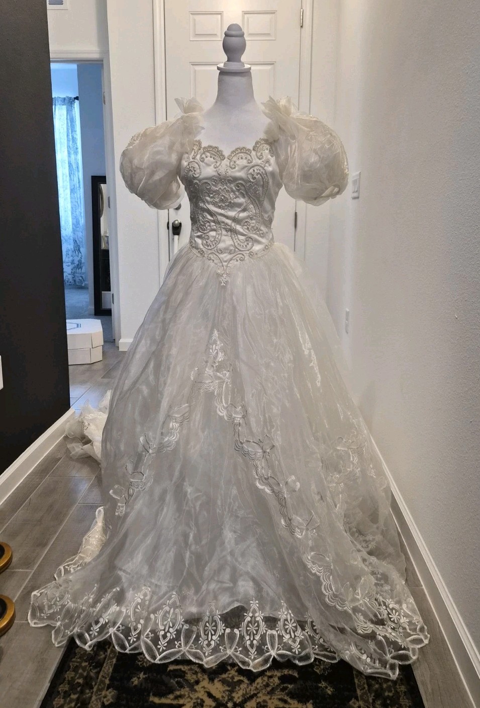 Vintage 80s Bonny Fashion Ivory Ball Gown Princess Wedding Dress Petite