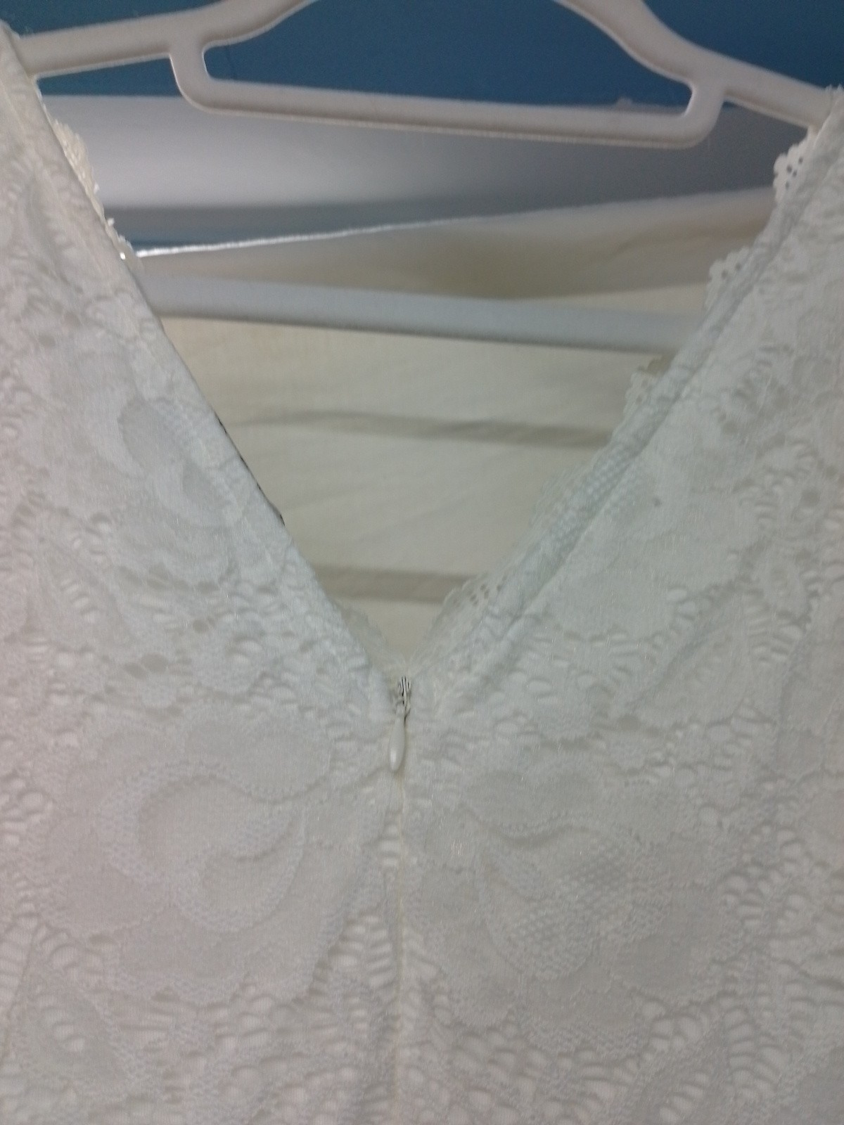 White Lace Size L Vow Renewal Jasambac Dress White 3/4 Sleeve Mid calf Length