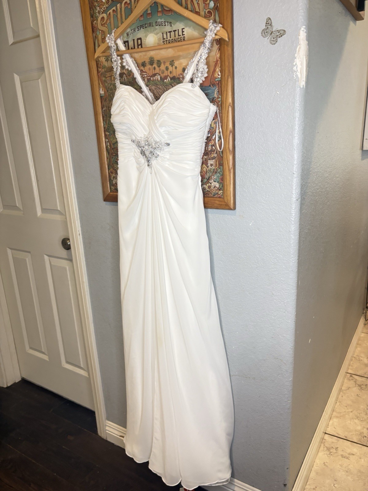 Pronovias Ivory Chiffon Sweetheart Sheath Ruched Beaded Wedding Dress 2 Zip