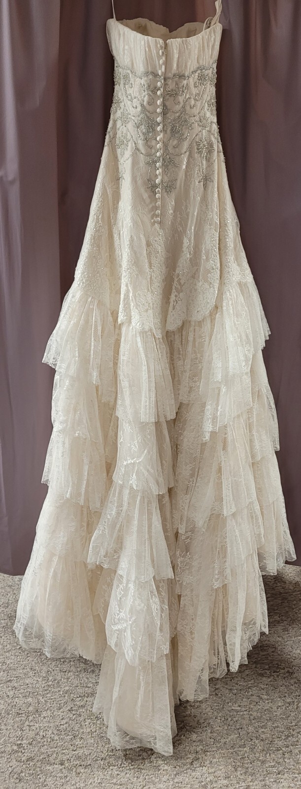 Mia Solano, M1020Z, Size 8, Ivory, Lace Layers , Silver Beading