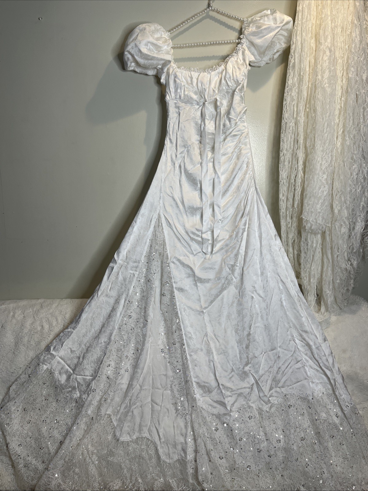 For Love & Lemons Aurelia Jacquard Embellished Silk Lace Vintage Wedding Gown 12