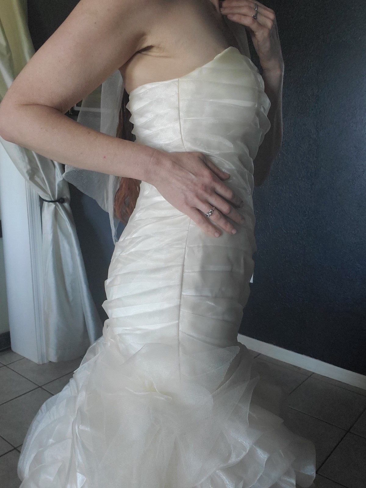 Champagne Wedding Dress Gown Corset Tulip Mermaid Trumpet Ruffles Tulle OOAK