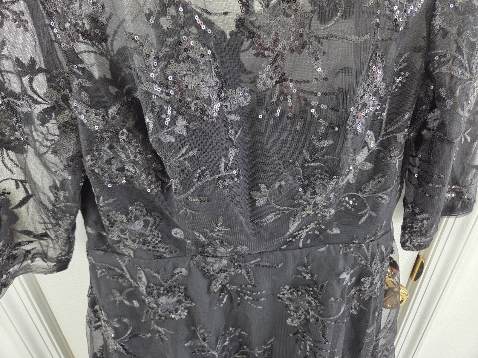 Brand New Size 12 Black A-line Sequin Lace Knee Length Dress Built In Bra Lining
