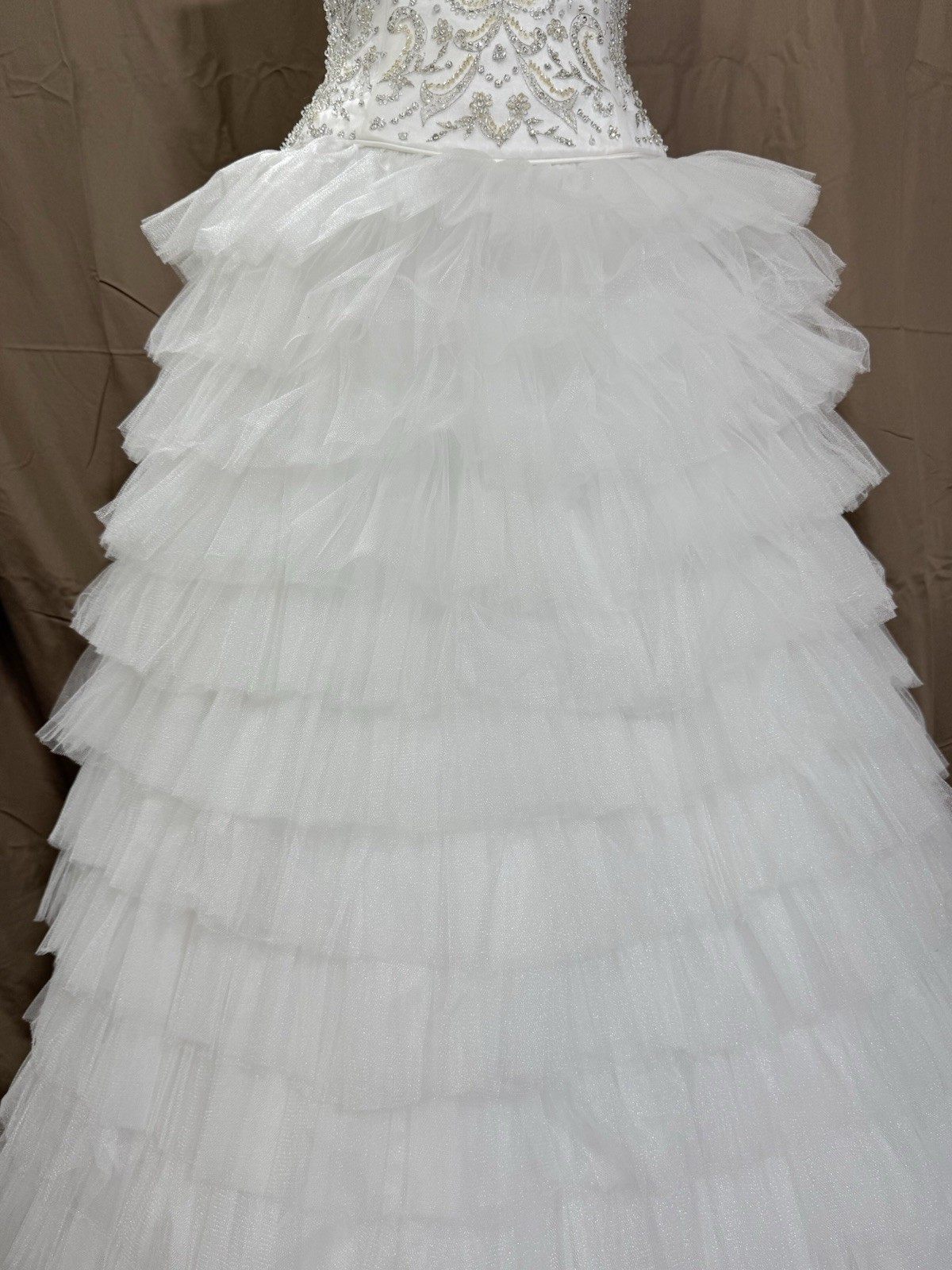 Moonlight Sz 8 White Strapless Beaded Bodice Tiered Layered Tulle Wedding Dress