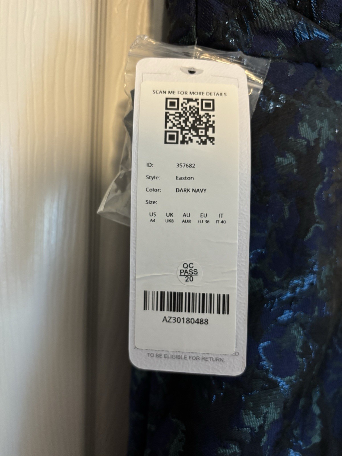 Azazie Easton One Shoulder Dark Navy Jacquard A-Line Formal Dress $249 retail