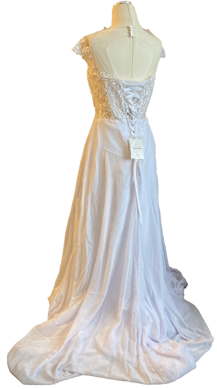 Warm Notices Wedding Dress OSFM Gown White Sequins Embellished Corset Slit NWT