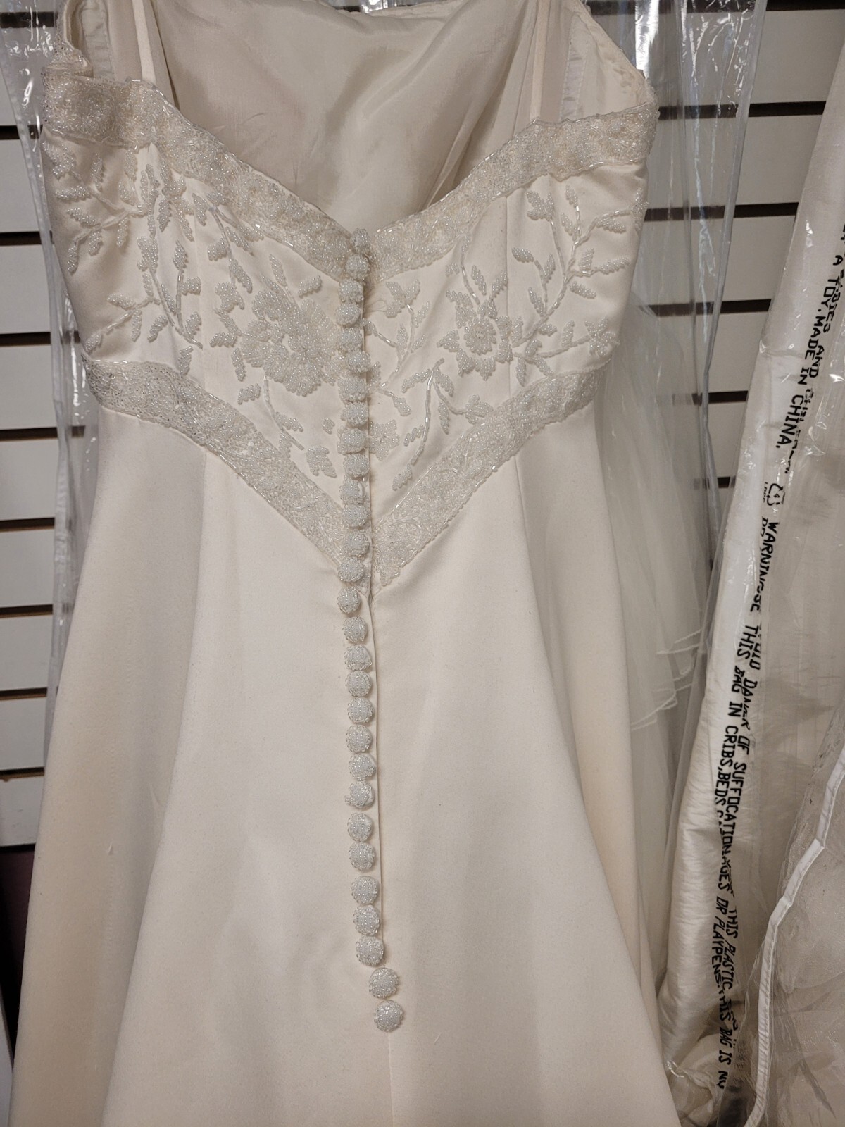 Monique Luo, Size 8, Ivory White, Satin, A-line, Beaded Empire Bodice, Straps