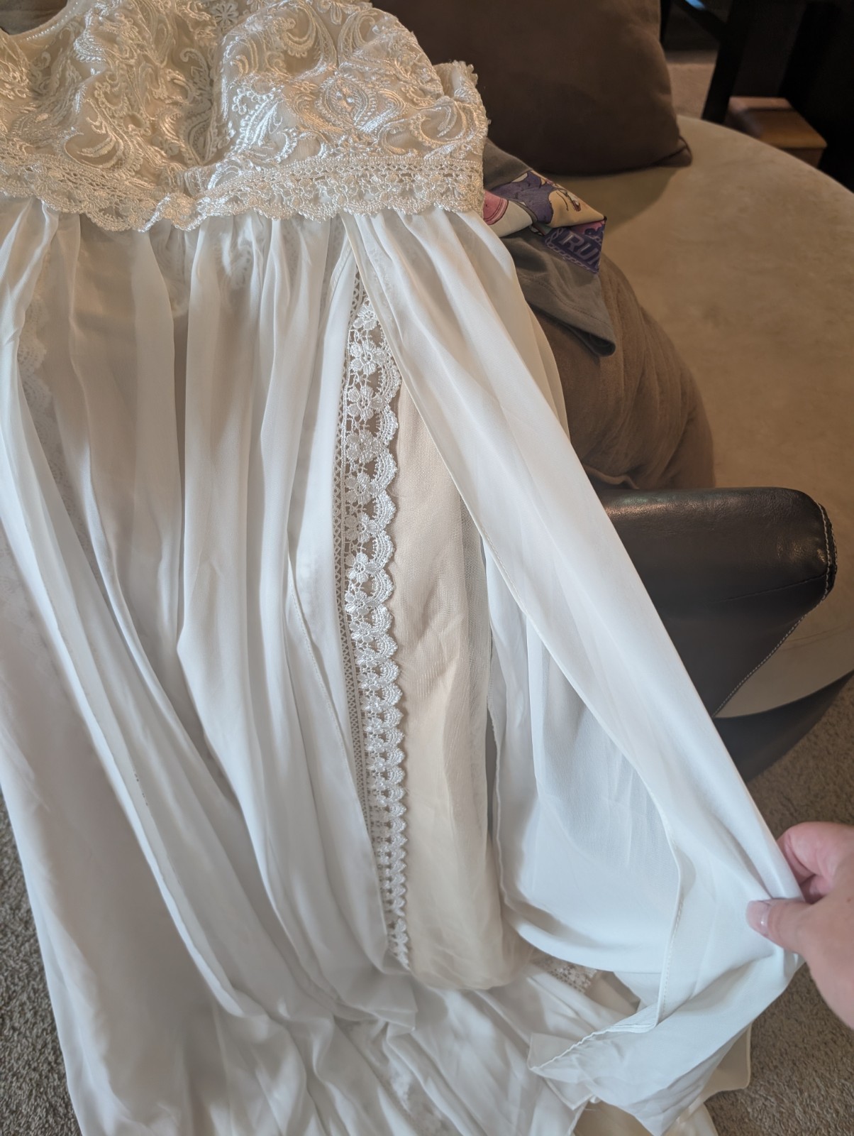 Ivory Halter Neck Sleeveless Lace & Embroidery A-Line Full-Length