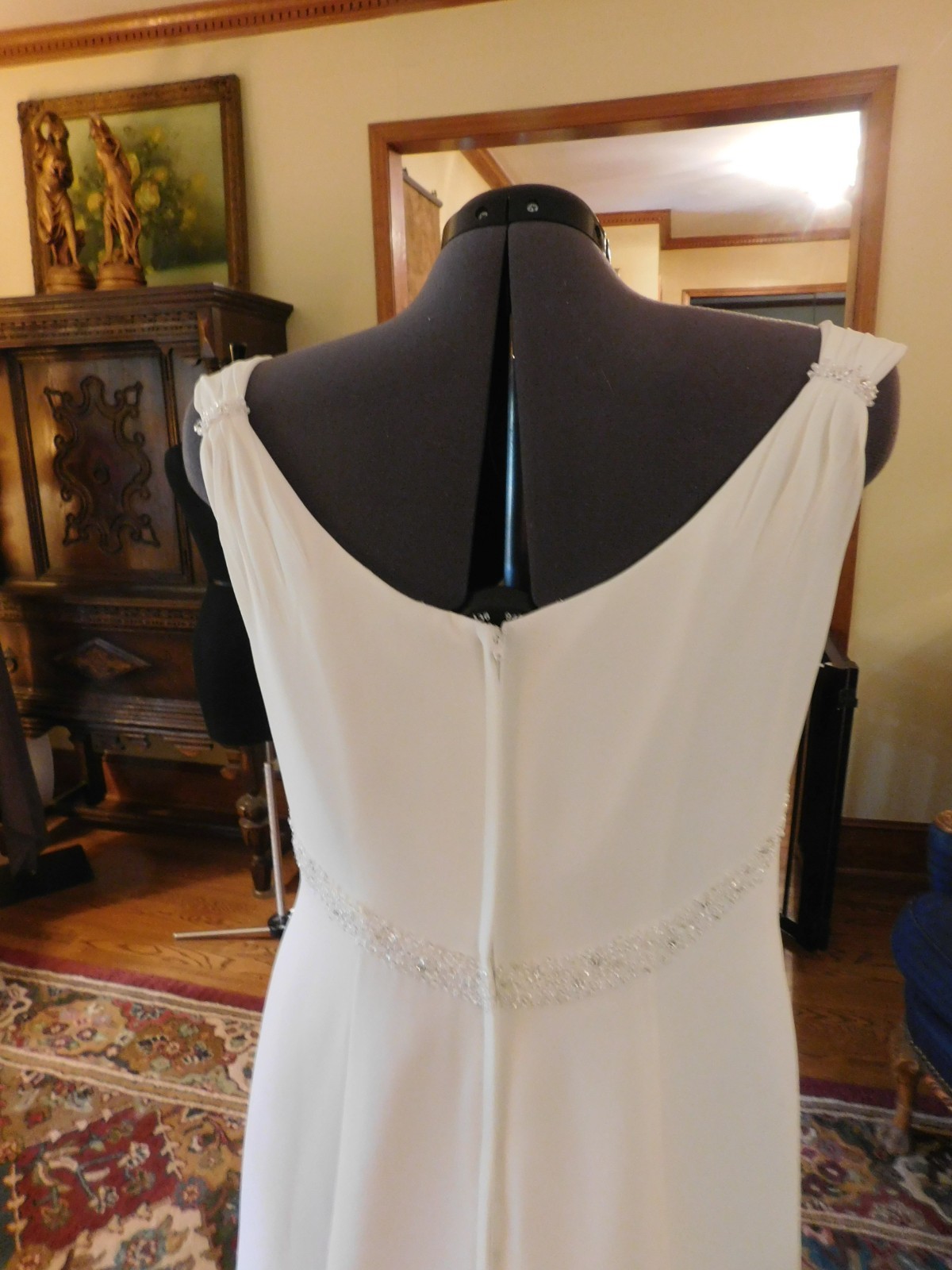 BEAUTIFUL WHITE GALINA CHIFFON & TAFFETA A-LINE BEADED WEDDING GOWN S 14