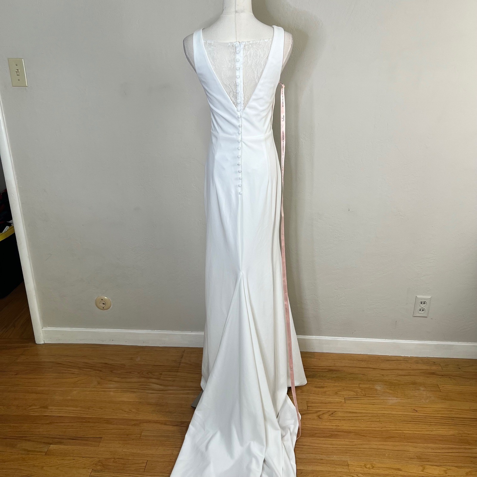 Lulus Wedding Dress White Lace Maxi Size Small New V-Neck Train Mermaid Buttons