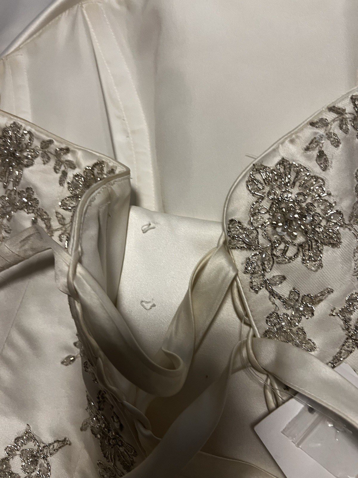David’s Bridal 20W Ivory Strapless Ball Gown Corset Back Beaded Embroidery