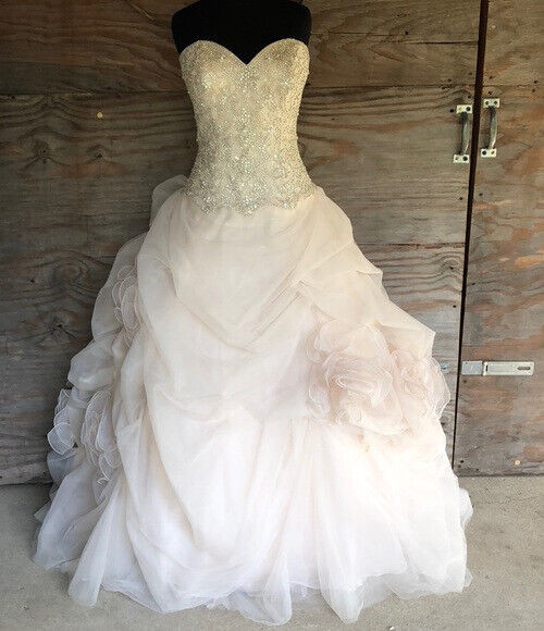 Allure Bridals C340 Wedding Dress 6 Champagne Organza Beaded Rosettes Ballgown