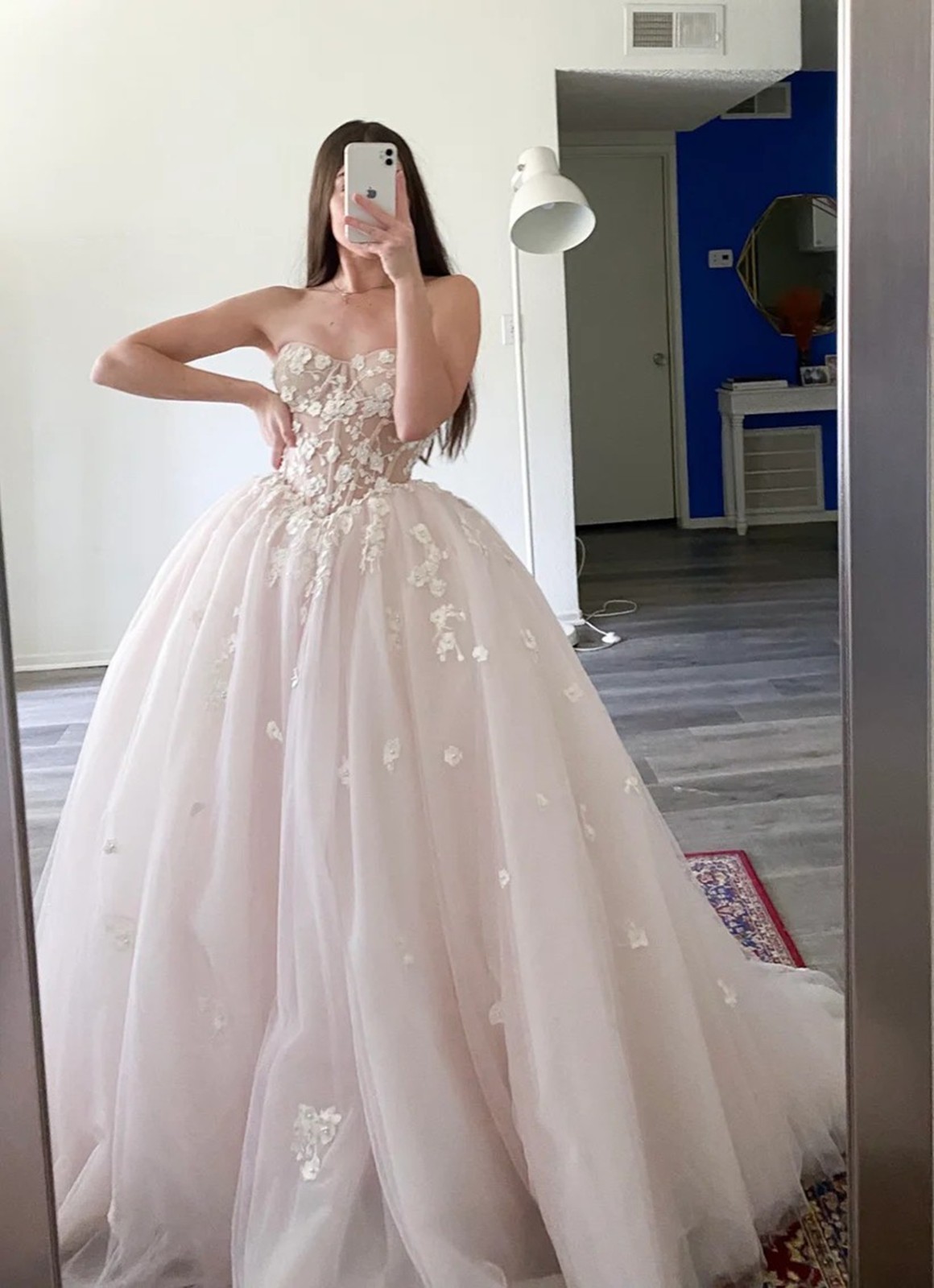 3D floral bridal fashion bridal dress wedding ivory n.measurement beads ivory blush sleeveless