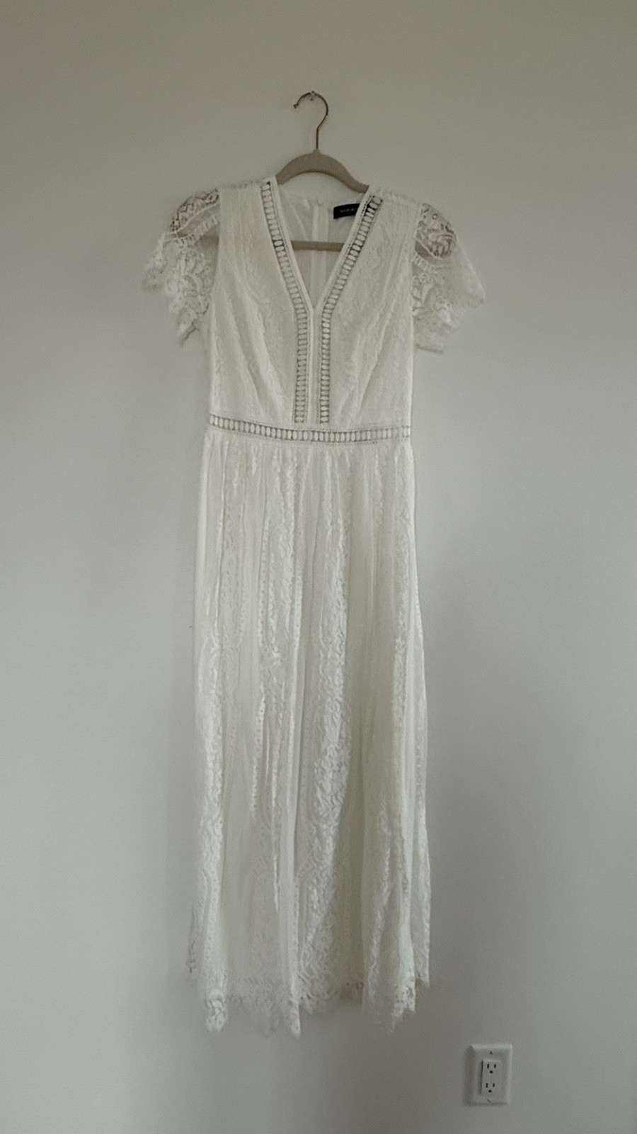 Merokeety Short Sleeve VNeck Lace Simple Boho Wedding Dress Size S Beach Wedding