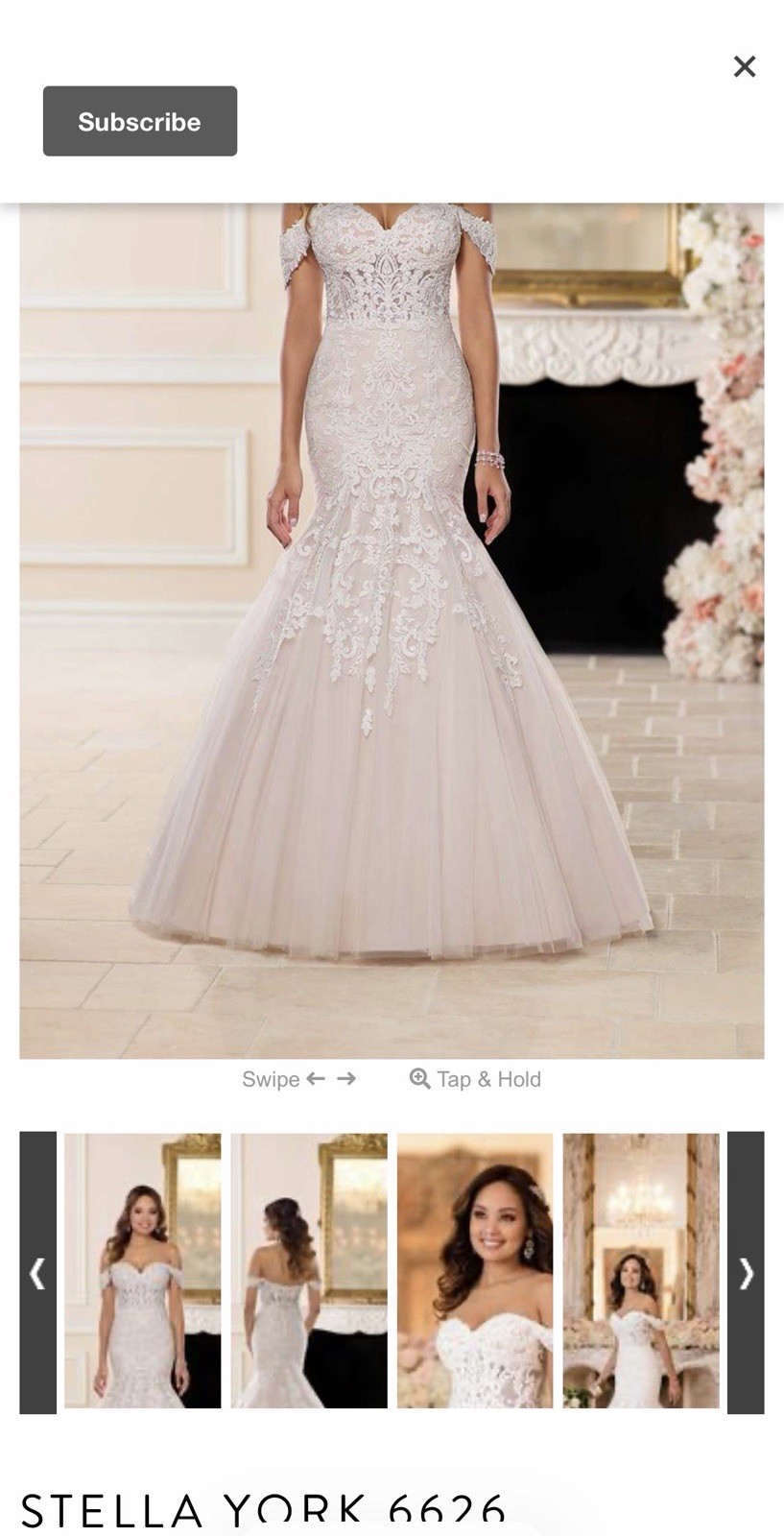 Stella York 6626 Ivory Off-Shoulder Lace Sequin Mermaid Wedding Dress Train