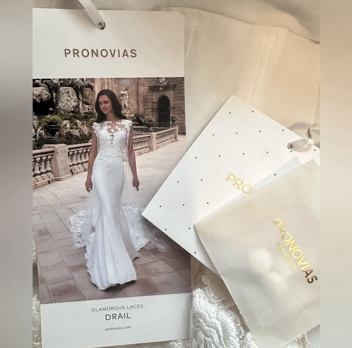 Pronovias Drail Mermaid Wedding Dress Ivory Lace Illusion Neck Tank Size 22