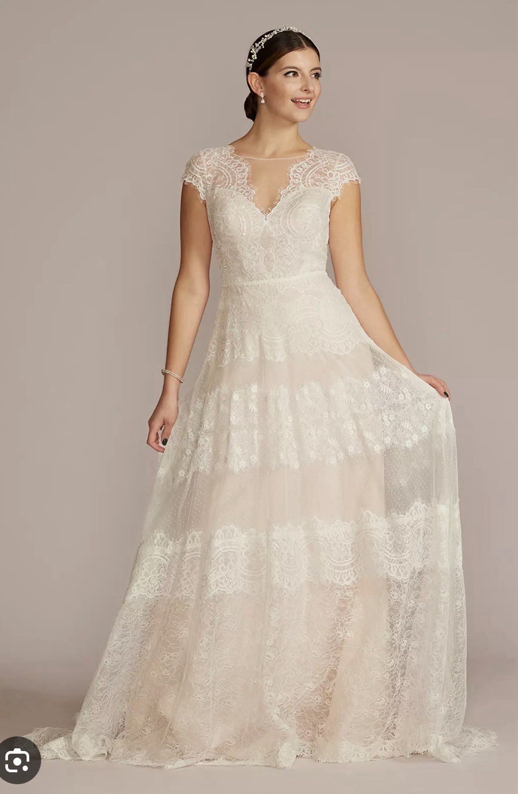 David’s Bridal Melissa Sweet High Neck Cap Sleeve Wedding Dress Size 14 NEW NWT
